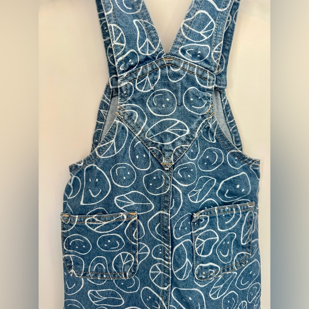 Old Navy Blue Denim Short Overalls with Smile Print - Picture 5 of 10